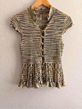 Free People Crochet Pearl Button Vest Top Boho Cottagecore M